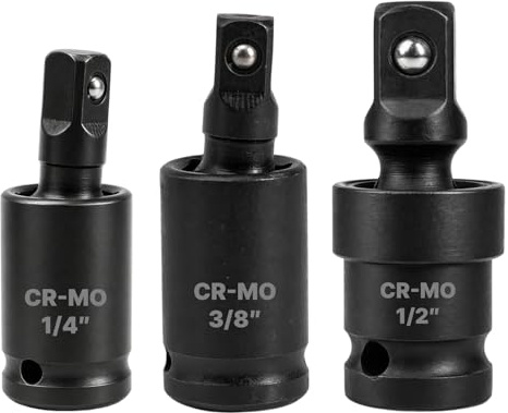 RowGlow kit Cardan A Choc 1/4 3/8 1/2 3pcs Rotation À 360° Degrés Cr-Mo Steel Pour Clé À Choc Ou Cliquet Embouts Outils, Douille Cardan (1/4 3/8 1/2 3pcs)