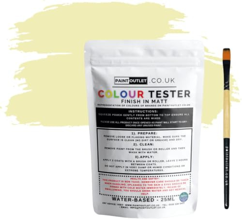Thermilate Ultra & Pro - Sample Colour Tester Pouch 25ml with Brush - Multi-Surface Paint For Interior Walls, Outdoor Garden & Exterior Walls, High Durability Multi-Feature Light Yellow