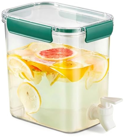 Lunaanda 3.5L Dispensador de Agua con Grifo, Dispensador de Bebidas Nevera sin BPA Recipiente de Agua con Tapa, Dispensador para Jugo, Té Helado, Limonada, Leche, Fiesta y Camping (Verde)