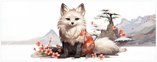 Wallario Küchenrückwand selbstklebend 115 x 50 cm, Motiv: Fuchs mit Kirschblüten | Spritzschutz abwischbar & pflegeleicht