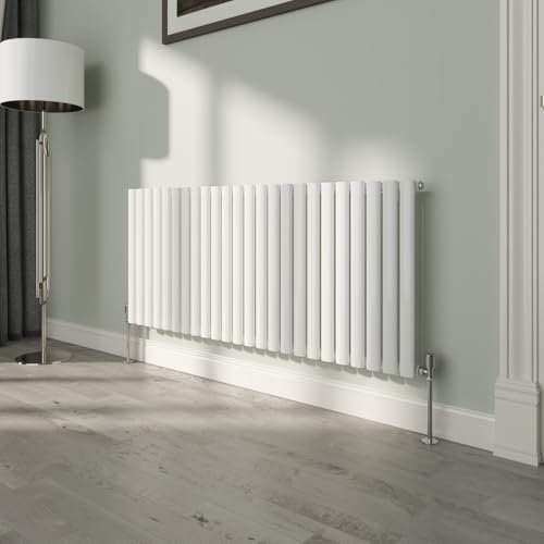 NRG White Oval Radiator Horizontal 600x1416mm Single Panel Central Heating Radiators Perfect for Bathrooms Kitchen Living Room