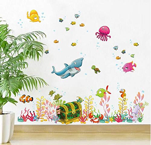 HALLOBO® Wandtattoo Fisch Ozean Meer See Unterwasser Aquarum Schatz Meeresschildkröte Krake Hippocampus Wandaufkleber Bad Wall Sticker Wohnzimmer Schlafzimmer Kinderzimmer Babyzimmer