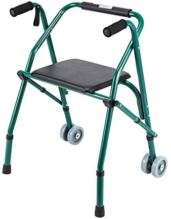 Standard Faltbar Gehwagen für Senioren Gehhilfe mit 2 Rädern und Sitz | Klappbar Laufhilfe mit Einstellbar Stockhalter | Leichtgewicht Rollator aus Aluminium Gehrahmen, Grün