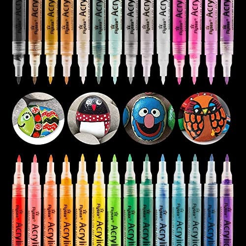 SUPERSUN 0.7mm Acrylstifte Dünn Spitze, 28 Farben Acrylstifte für Steine Bemalen Wasserfest Holz Stift Farbe für Holz, Leinwand, Fotoalbum, Glas, Metall