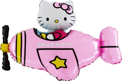 Toyland® 37 Hello Kitty im rosa Flugzeug-Folienballon - Partydekorationen