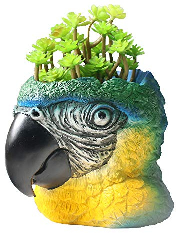 Youfui Funny Planter Head Planter with Drainage Hole Resin Plant Pot Pencil Holder Desk Storage(Parrot)