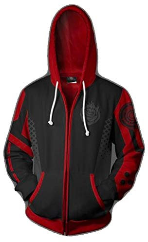 QYIFIRST Mantel Übergangsjacke Crescent Rose Cosplay Kostüm Freizeitjacke Sweatjacke Ladies Unisex Anime 3D Druck Sweat Jacket Rot/Schwarz-D XXL (Chest 116cm)