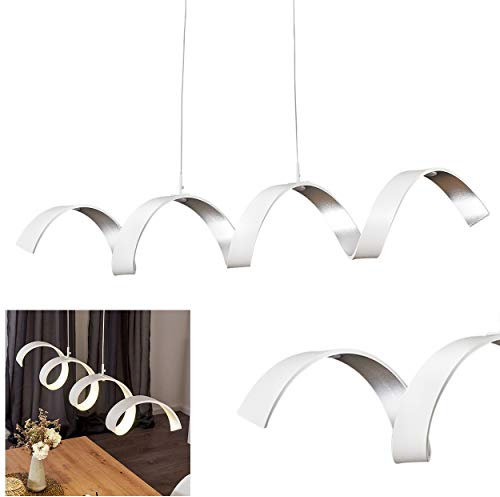 LED Pendelleuchte Rezat, Hängeleuchte aus Metall in Weiß/Silber, moderne Hängelampe, höhenverstellbar auf max. 125 cm, spiralförmige Pendellampe, 20 Watt, 1600 Lumen, 4000 Kelvin