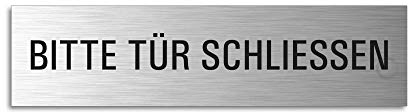 Schild Bitte Tür schliessen 160x40 mm Aluminiumschild Edelstahl-Optik vollflächig selbstklebend 10115-S