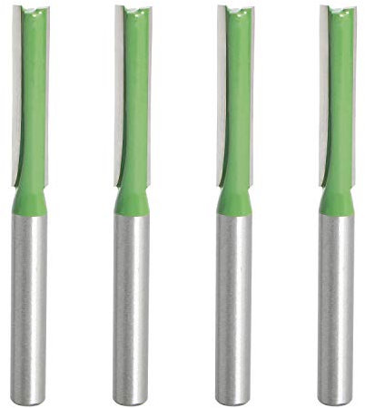 Aopin Router Bit 6mm Cutting Dia 6mm Shank Dia Double Flute Straight Bit Carbide for Woodworking Milling Cutter Tool, Green, Silver, 4Pcs