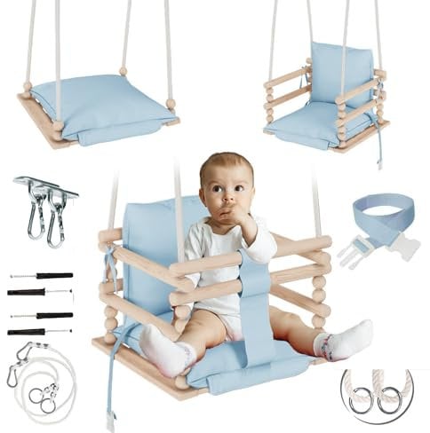 MAMOI® Altalena per bambini, Seggiolino in legno da casa interno per bimbi, Altalene da porta per neonato a partire, Baby swing 3 in 1
