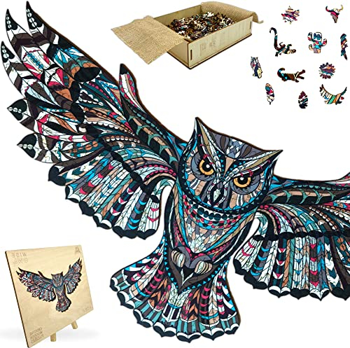 Wooden Jigsaw Puzzle XL 271 Piece (50x26cm) – Owl Wooden Jigsaw for Adults Presented in Wooden Gift Box by The Puzzled Tree