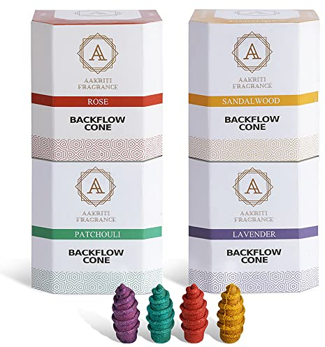 Aakriti Backflow Räucherkegel Natürliche Handarbeit Wasserfall Räucherstäbchen Rose, Sandelholz,Patchoul,Lavendel für Backflow Natural für Meditation,Aromatherapie & Yoga -100 Stück (Screw)