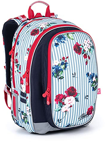 TOPGAL MIRA – Schulrucksack für Mädchen ab 3. Klasse, ergonomisch & leicht, wasserabweisend, mit reflektierenden Elementen, 25 L Schulranzen mit Brustgurt & Rückenpolsterung (Rosen)