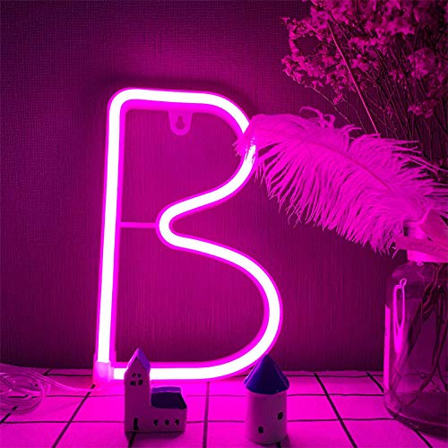 LED-Alphabet B Neon Nachtlichter Rosa Neonbuchstaben Licht A-Z Neon Brief Zeichen Batterie/USB Powered Word Light Personalisierte Brief Neonlichter für Home Bar Cafe Party Festival Weihnachten Gebu