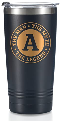 Onebttl The Man The Myth The Legend Mug with Initials, Monogrammed Stainless Steel Travel Tumbler for Men, Funny Personalised Coffee Cup, Custom Birthday Christmas Gifts for Him, 590 ml, A