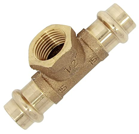 Pressfitting T-Stück mit IG 22 x 3/4 x 22 mm aus Rotguss | Mit 2x V-Pressanschluss für Kupferrohre und 1x genormtem Innengewinde für die sichere Anbindung von Fühlern oder Ventilen.