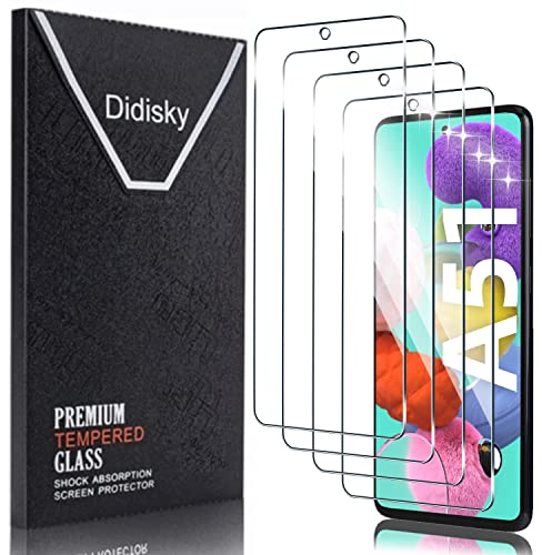 Didisky [4 Stück Schutzfolie Kompatibel mit Samsung Galaxy A51,9H Hartglas, Keine Blasen, High Definition Schutzfolie, Einfach anzuwenden, Fall-freundlich