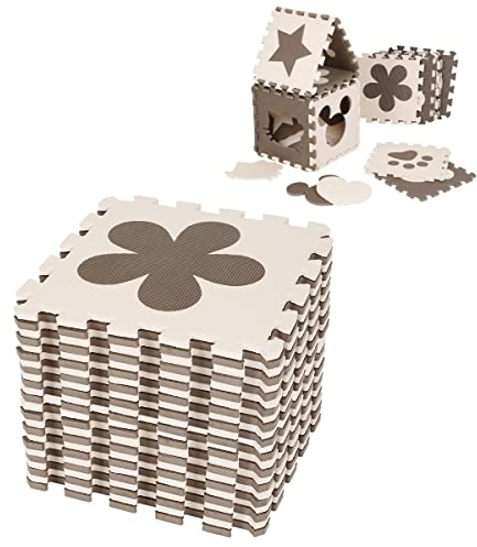 24er-Set 30 × 30 × 0,9 cm Kinder Puzzlematte Eva Schaumstoff Bodenmatten Wasserdicht Spielmatten Krabbelmatte Schutzmatte, Braun+Beige