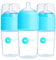 PopYum 9 oz Blue Anti-Colic Formula Making/Mixing/Dispenser Baby Bottles, 3-Pack with #2 Medium Flow Nipples, 260 ml, BPA-Free, Natural Latch