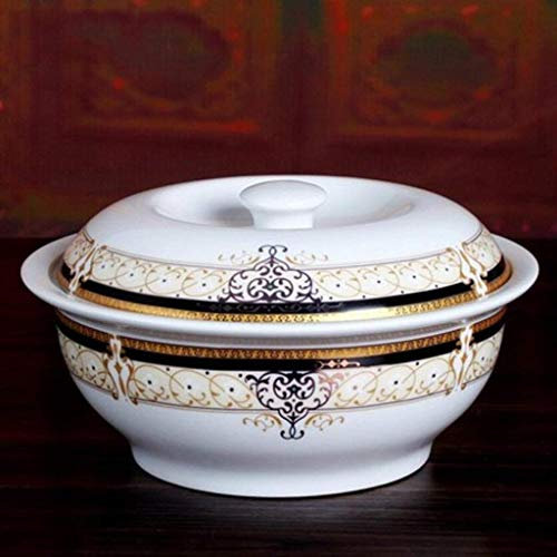Home Big Wrist Soup Pot White 9 Inch Ceramic with Lid Porridge Bowl Household Microwave Heating Soup Bowl Gift Tableware Decorative Hotel Retro Soup Bowl (Color : 1#)