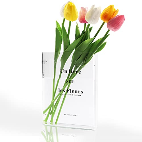 Kingbar Book Vase, Tulpenvase, Klare Buchblumenvase, Acryl-Büchervase, Transparente Vase Für Blumen, Tischdeko Wohnzimmer Für Blumenarrangements Und Heimdekoration, Clear-A