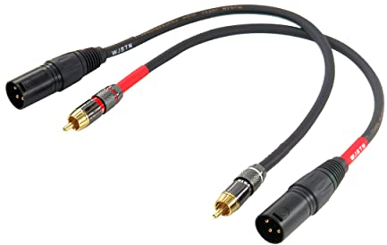 WJSTN Lot de 2 câbles RCA vers XLR, XLR mâle vers RCA mâle, câble audio HiFi mâle RCA vers XLR mâle, 4N OFC 20 AWG, conducteurs tressés en cuivre sans oxygène blindés