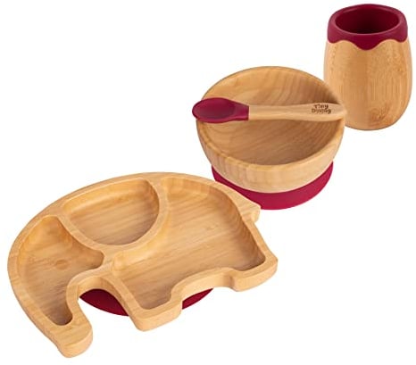 Tiny Dining Elefant Bambussaug -Baby -Fütterungsset - Rot - 4pc