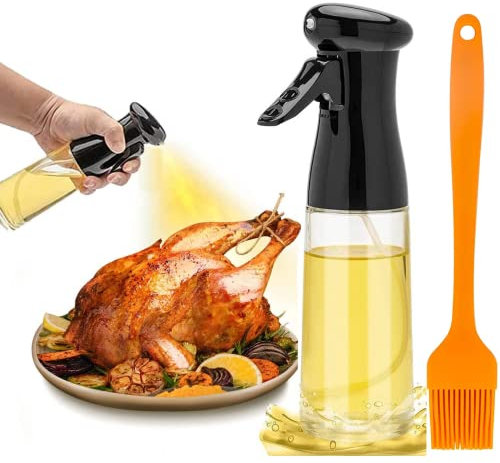 Oil Sprayer for Cooking, 220ml Glass Olive Oil Sprayer Mister with Brush, Olive Oil Vinegar Spritzer Sprayer Bottles Oil Dispenser for Kitchen, Widely Used for Air Fryer, Salad, Baking, BBQ, Black