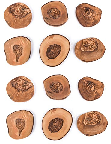 Set di 12 sottobicchieri in legno d'ulivo, fatti a mano, in legno d'ulivo, regalo (set da 12)