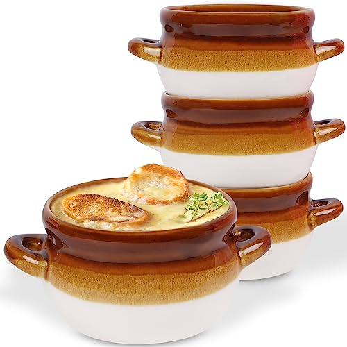 Adroiteet Suppentöpfe für französische Zwiebeln, 4 Stück, 473 ml, französische Zwiebel-Suppenschalen, ofenfest, große Keramik-Suppenschüssel mit Griffen