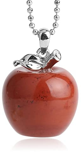 Natürliche Kristall-Apfel-Anhänger-Halskette Für Frauen, Kristall-Amethyst-Opal-Aura-Energie-Wächter-Halskette, Kreativer Natürlicher Geburtsstein-Apfel-Anhänger-Schmuck, Roter Jaspis, Einheits