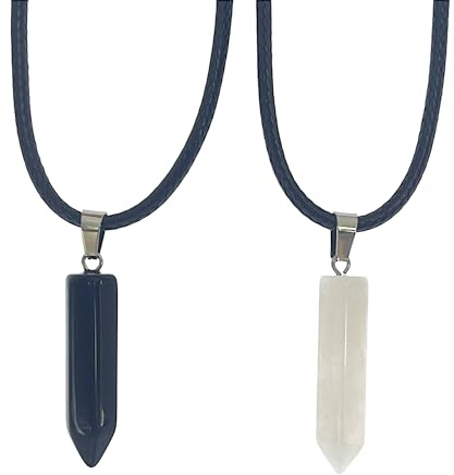 ASTER ALHELÍ - Pendentif Femme Homme en Pierre Pointe de Flèche Avec Collier en Cuir Noir Ciré et Fermoir en Acier Inoxydable - Collier Homme Charme de Protection