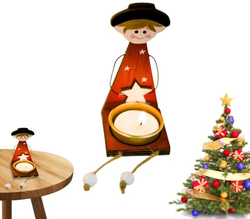 HMLTD Bemalter Engel Kerzenhalter,Holz-Engel-Mädchen-Kerzenständer, rustikale Metall-Kerzenhalter - Weihnachtsdekorationen für Wohnzimmer, Arbeitszimmer, Esszimmer, Schlafzimmer, Schlafsaal