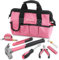 Hi-Spec Juego de herramientas rosa en bolsa con compartimentos adicionales. Imprescindible para reparaciones y mantenimiento en el hogar. Todas las herramientas incluyen un martillo
