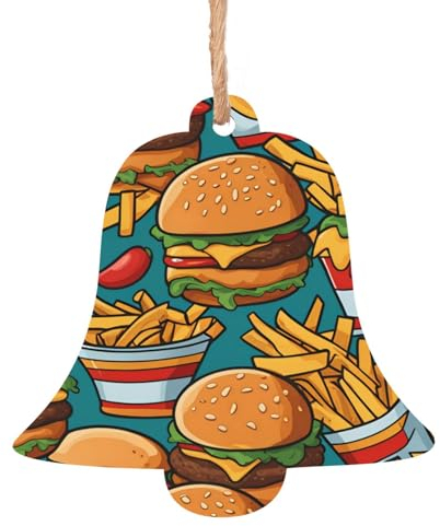 Weihnachtsdekorationen – Weihnachtsbaumschmuck-Set aus Holz, festliche Heimdekoration, Holz-Schneeflocken, niedliche Burger-Pommes