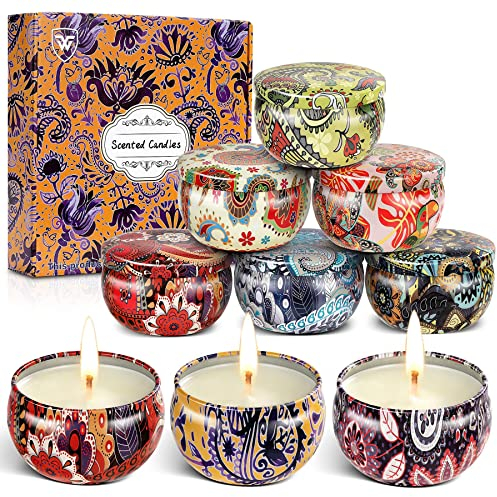 WONSEFOO Duftkerzen, Geschenke für Frauen, 9-teiliges Set, Duftkerze, GFT-Set, echtes Sojawachs, tragbare Reisedose, Kerze, Geburtstagsgeschenk, Jahrestag, Muttertagsgeschenke 9PS