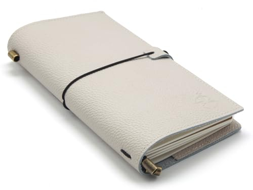 Leder Reisenotizbuch mit Taschen – Hafer – Nachfüllbarer Notizbuch-Organizer, Handgefertigtes Echtleder-Notizbuch mit Taschen zum Schreiben, Reisen, Organisieren – Leere Einsätze, 22 x 11,5 cm