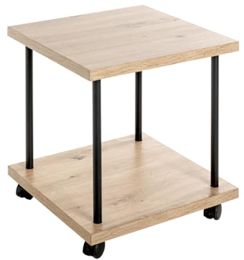 HAKU Möbel Beistelltisch auf Rollen, Eiche, schwarz (Eiche hell), MDF, Metall - Maße: B 40 x H 45 x T 40 cm, Style: Modern