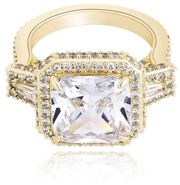 TUSRORSU Bling Punky Rapper Fashion Luxury Rings for Men 14K Gold Plated Shiny Big Iced Out Engagement Hip Hop CZ Men Rings, Edelstein, Zirkonia