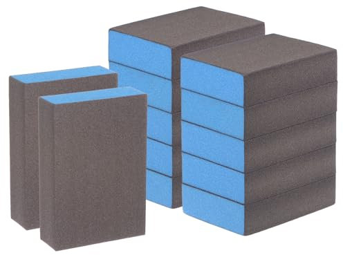 sourcing map 12pcs Sanding Sponge Blocks #280 (2000-2500 Grits) Wet/Dry Hand Sanding Sponges, 100x70x25mm Foam Sanding Block Pad for Polishing Kitchen Metal Wood Drywall Furniture, Brown&Blue