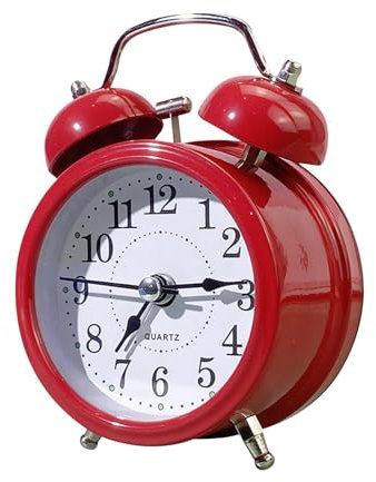 Fenteer Wecker, lauter Alarm, mechanischer Klingelton, tickt Nicht, Retro-Hintergrundbeleuchtung, analoge Uhr für den Tisch, Teenager-Schreibtisch, Rot