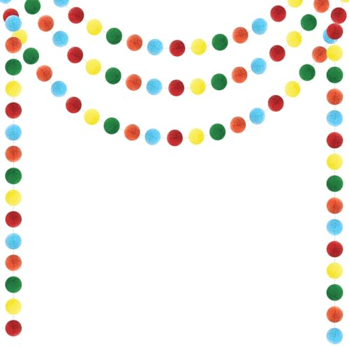 HONMOK 3 Stück Bunte Filzkugel Girlande, Wolle Filz Ball Girlande Bunte Pompoms Hängende Ornament Filzkette für Kinderzimmer Geburtstagsfeier Schulstart Klassenzimmer Wand Deko