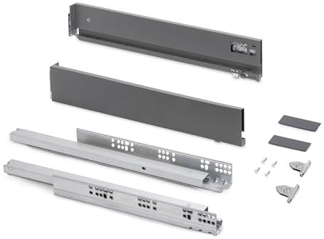 Emuca - Schubladen-Kit für Küche und Bad mit 3D-Regelung, Höhe 83mm, Tiefe 500mm, 40 Kg, sanftes Schließen, Panels nicht enthalten, Stahl, Anthrazitgrau
