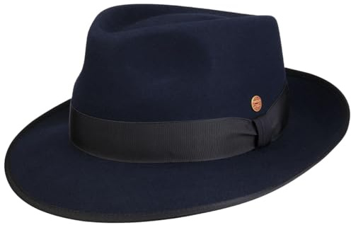 Mayser Mio Bogart Haarfilzhut Ripsband Uni Herren Damen Sommer Winter dunkelblau S (54-55 cm)
