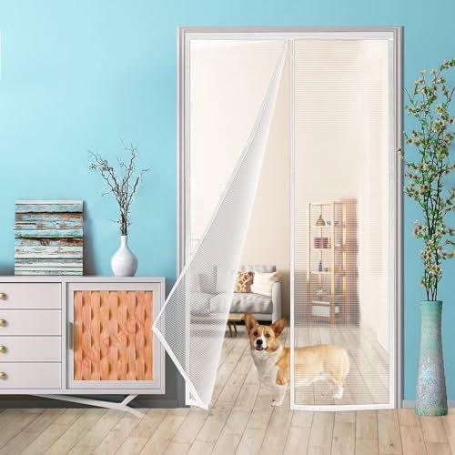 Zanzariera Magnetica, 110x255 cm Zanzariere Magnetiche Per Porte finestre su Misura, Chiusura Automatica Innovativo, Bianco