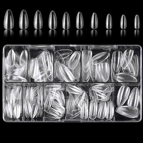 500 Pièces 10 Tailles Faux Ongles Capsules French Acrylique Amande Ongles Pointues Professionnel ou Art pour Fille & Femme (Transparent)