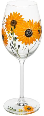 Shudehill Giftware East West My Favourite Glass Floral Hand Painted Wine Glass - Lavender, Delphinium, Poppy, Daisy, Gerbera, Sunflower, Butterfly Meadow, Bee or Dragonfly Designs (Sunflower)