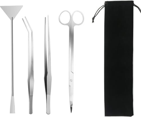 Aquarium Scissor Tweezers Spatula Tool - 4 in 1 Stainless Steel Aquatic Plants Aquascaping Tools Set for Fish Starter Kits & Aquariums Tank (Silver)