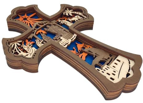 Generisch Schnitzen Einer hölzernen Krippe, Weihnachtskrippen-Holzornamente, Wandkrippe Holzskulptur, Weihnachtsbaum-Anhänger, saisonale Schnitzerei, Dekoration für Wohnzimmer, Bücherregal